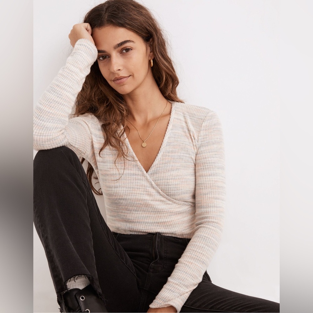 Madewell Space-Dye Faux-Wrap Top